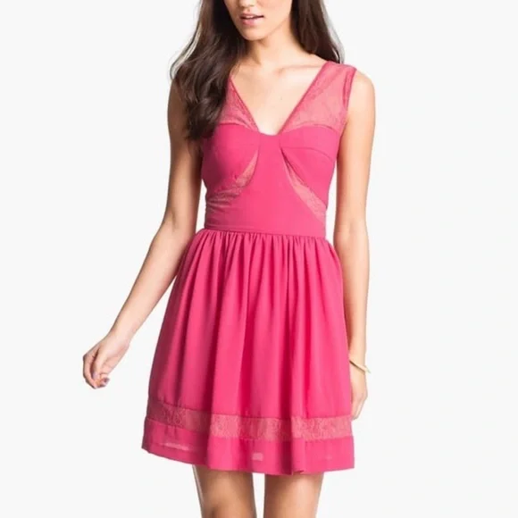Max Cleo Dresses Max Cleo Womens Chelsea Pink Woven Lace Cut